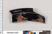 Terracotta fragment of a kylix (drinking cup), Terracotta, Greek, Attic