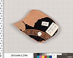 Terracotta fragment of a kylix (drinking cup), Attributed to the Telephos Painter [DvB], Terracotta, Greek, Attic