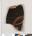 Terracotta fragment of a kylix (drinking cup), Attributed to the Painter of London E 100 [DvB], Terracotta, Greek, Attic