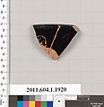 Terracotta rim fragment of a kylix (drinking cup), Terracotta, Greek, Attic