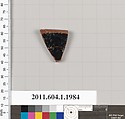 Terracotta rim fragment of a kylix (drinking cup), Terracotta, Greek, Attic