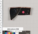 Terracotta rim fragment of a kylix (drinking cup), Terracotta, Greek, Attic