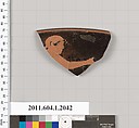 Terracotta rim fragment of a kylix (drinking cup), Terracotta, Greek, Attic