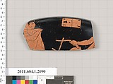 Terracotta rim fragment of a kylix (drinking cup), Attributed to the Telephos Painter [DvB], Terracotta, Greek, Attic