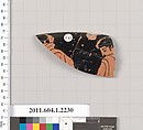Terracotta rim fragment of a kylix (drinking cup), Terracotta, Greek, Attic