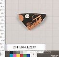 Terracotta rim fragment of a kylix (drinking cup), Terracotta, Greek, Attic