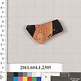 Terracotta fragment of a kylix (drinking cup), Terracotta, Greek, Attic