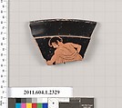 Terracotta rim fragment of a kylix (drinking cup), Terracotta, Greek, Attic
