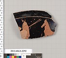 Terracotta rim fragment of a kylix (drinking cup), Terracotta, Greek, Attic