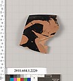 Terracotta rim fragment of a kylix (drinking cup), Terracotta, Greek, Attic
