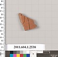 Terracotta fragment of a kylix (drinking cup), Terracotta, Greek, Attic