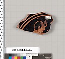 Terracotta fragment of a kylix (drinking cup), Chairias Painter [DvB], Terracotta, Greek, Attic