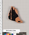 Terracotta fragment of a kylix (drinking cup), Attributed to the Painter of London E 2 [DvB], Terracotta, Greek, Attic