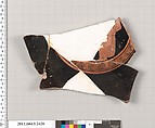 Terracotta fragment of a kylix (drinking cup), Terracotta, Greek, Attic