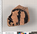 Terracotta fragment of a kylix (drinking cup), Terracotta, Greek, Attic