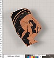 Terracotta fragment of a kylix (drinking cup), Terracotta, Greek, Attic