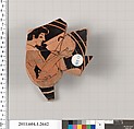 Terracotta fragment of a kylix (drinking cup), Terracotta, Greek, Attic