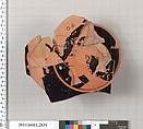 Terracotta fragment of a kylix (drinking cup), Terracotta, Greek, Attic