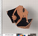 Terracotta fragment of a kylix (drinking cup), Terracotta, Greek, Attic