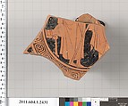 Terracotta fragment of a kylix (drinking cup), Terracotta, Greek, Attic