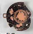 Terracotta fragment of a kylix (drinking cup), Attributed to the Tarquinia Painter [DvB], Terracotta, Greek, Attic