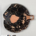 Terracotta fragment of a kylix (drinking cup), Attributed to the Tarquinia Painter [DvB], Terracotta, Greek, Attic