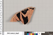 Terracotta fragment of a kylix (drinking cup), Terracotta, Greek, Attic