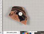 Terracotta fragment of a kylix (drinking cup), Attributed to the Pithos Painter [DvB], Terracotta, Greek, Attic