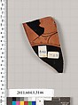 Terracotta fragment of a kylix (drinking cup), Terracotta, Greek, Attic