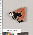 Terracotta fragment of a kylix (drinking cup), Terracotta, Greek, Attic