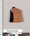 Terracotta fragment of a kylix (drinking cup), Attributed to the Carpenter Painter [DvB], Terracotta, Greek, Attic