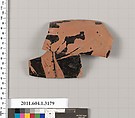 Terracotta fragment of a kylix (drinking cup), Terracotta, Greek, Attic