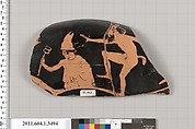 Terracotta fragment of a kylix (drinking cup), Terracotta, Greek, Attic