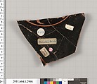 Terracotta fragment of a kylix (drinking cup), Chairias Painter [DvB], Terracotta, Greek, Attic