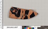 Terracotta fragment of a kylix (drinking cup), Terracotta, Greek, Attic