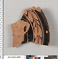 Terracotta fragment of a kylix (drinking cup), Terracotta, Greek, Attic