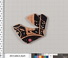 Terracotta fragment of a kylix (drinking cup), Terracotta, Greek, Attic