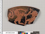 Terracotta rim fragment of a kylix (drinking cup), Terracotta, Greek, Attic