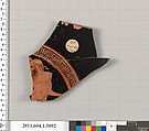 Terracotta fragment of a kylix (drinking cup), Terracotta, Greek, Attic