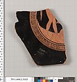 Terracotta fragment of a kylix (drinking cup), Terracotta, Greek, Attic