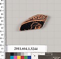 Terracotta fragment of a kylix (drinking cup), Terracotta, Greek, Attic