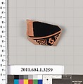 Terracotta fragment of a kylix (drinking cup), Terracotta, Greek, Attic
