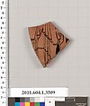 Terracotta fragment of a kylix (drinking cup), Terracotta, Greek, Attic