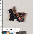 Terracotta fragment of a kylix (drinking cup), Terracotta, Greek, Attic