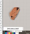 Terracotta fragment of a kylix (drinking cup), Terracotta, Greek, Attic