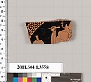 Terracotta fragment of a kylix (drinking cup), Terracotta, Greek, Attic