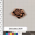 Terracotta fragment of a kylix (drinking cup), Terracotta, Greek, Attic