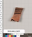 Terracotta fragment of a kylix (drinking cup), Terracotta, Greek, Attic
