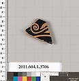 Terracotta fragment of a kylix (drinking cup), Terracotta, Greek, Attic