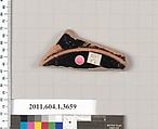 Terracotta fragment of a kylix (drinking cup), Terracotta, Greek, Attic